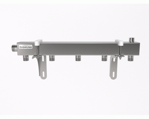 Распределительный коллектор DMSS-25-20x5 (нерж., магистральное подкл. G 1˝, 5 контуров G ¾˝, воздухоотвод. Rp ½″)